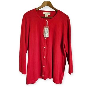 Evan-Picone Woman Lava Red Round Neck Cardigan Sweater Washable Size 1X